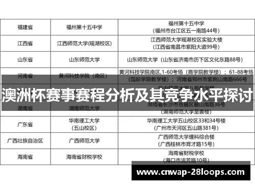 澳洲杯赛事赛程分析及其竞争水平探讨