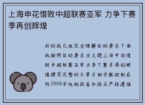 上海申花惜败中超联赛亚军 力争下赛季再创辉煌